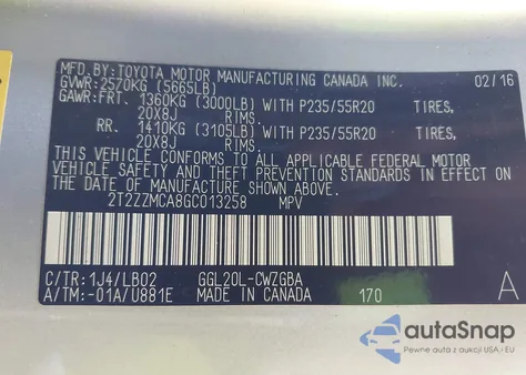 2016 Lexus Rx 350 z USA, uszkodzony, nr VIN 2T2ZZMCA8GC013258